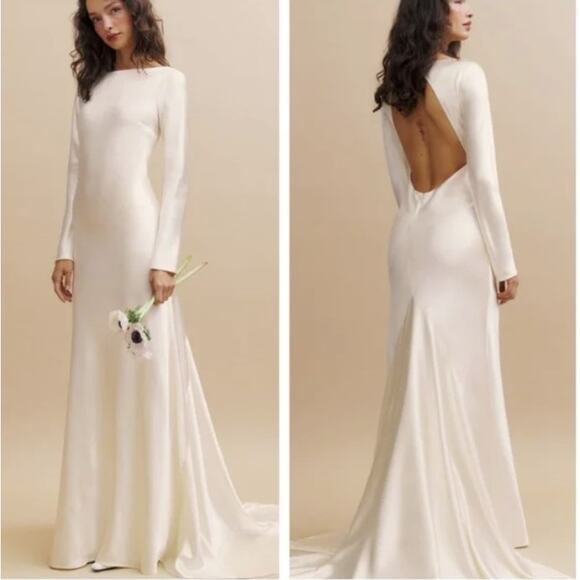 NWD Reformation Adwen Silk Long Sleeve Maxi Dress Wedding Gown Sz 12 Ivory 4A455 - Picture 1 of 14